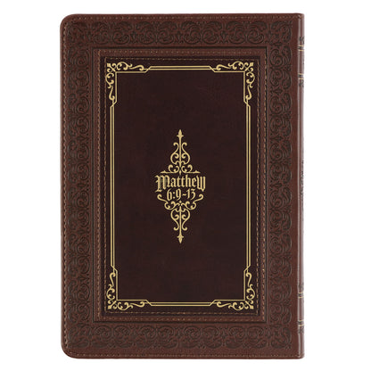 The LORD's Prayer Walnut and Burgundy Faux Leather Classic Journal - Matthew 6:9-13 - The Christian Gift Company