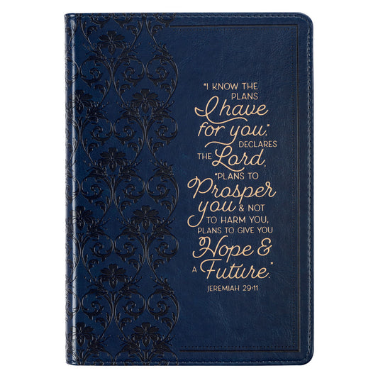 I Know The Plans Floral Trellis Blue Faux Leather Classic Journal - Jeremiah 29:11 - The Christian Gift Company