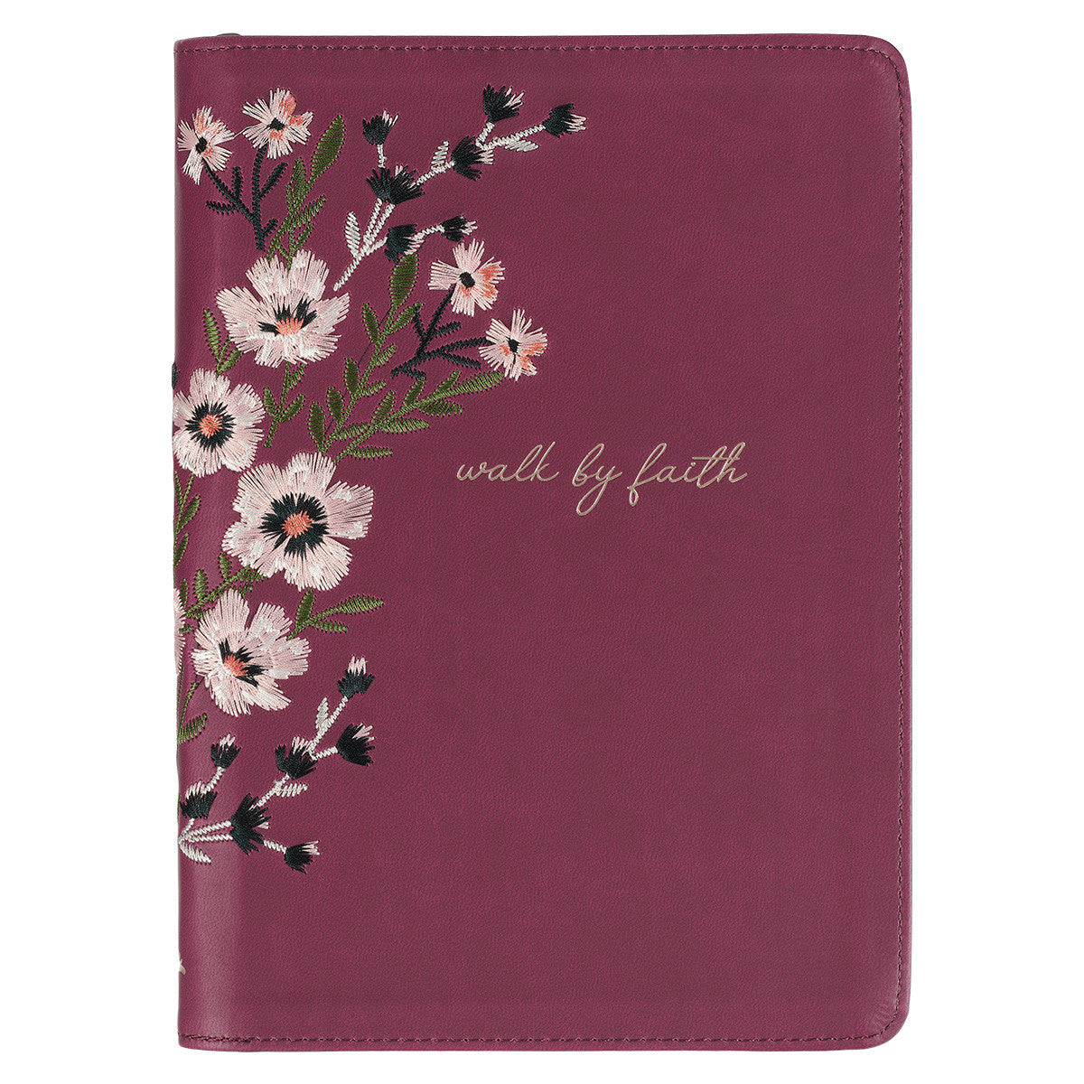 Walk By Faith Beet Red Faux Leather Classic Journal with Zippered Closure - 2 Corinthians 5:7 - The Christian Gift Company