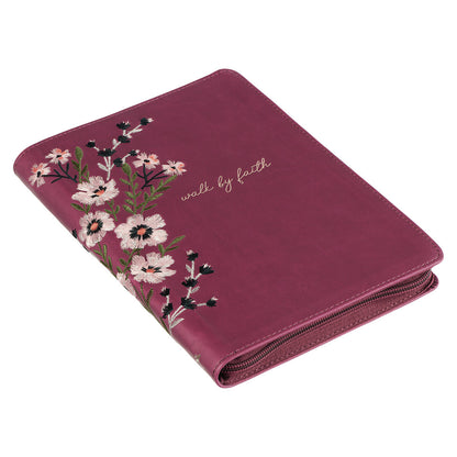 Walk By Faith Beet Red Faux Leather Classic Journal with Zippered Closure - 2 Corinthians 5:7 - The Christian Gift Company