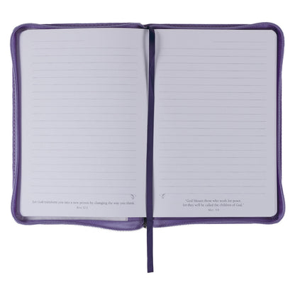 Be Still Purple Pasture Faux Leather Journal with Zippered Closure - Psalm 46:10 - The Christian Gift Company