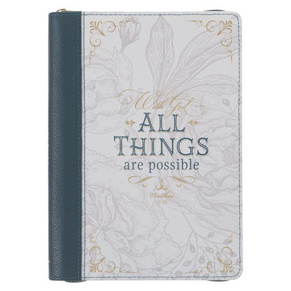 All Things are Possible Teal Tourmaline Faux Leather Journal with Zipper Closure - Matthew 19:26 - The Christian Gift Company