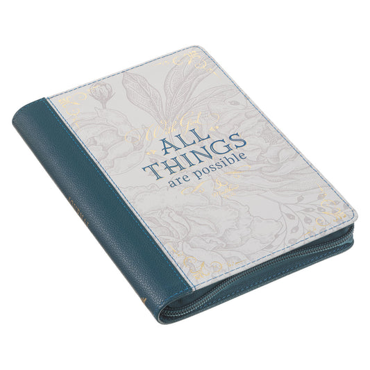 All Things are Possible Teal Tourmaline Faux Leather Journal with Zipper Closure - Matthew 19:26 - The Christian Gift Company