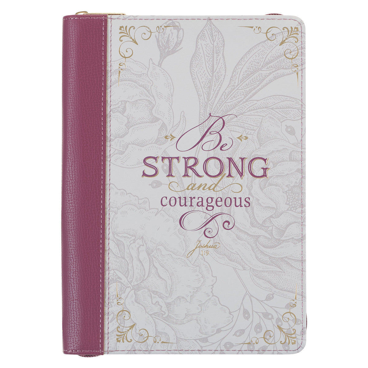 Strong and Courageous Topaz Pink Faux Leather Journal with Zipper Closure - Joshua 1:9 - The Christian Gift Company