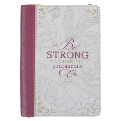 Strong and Courageous Topaz Pink Faux Leather Journal with Zipper Closure - Joshua 1:9 - The Christian Gift Company