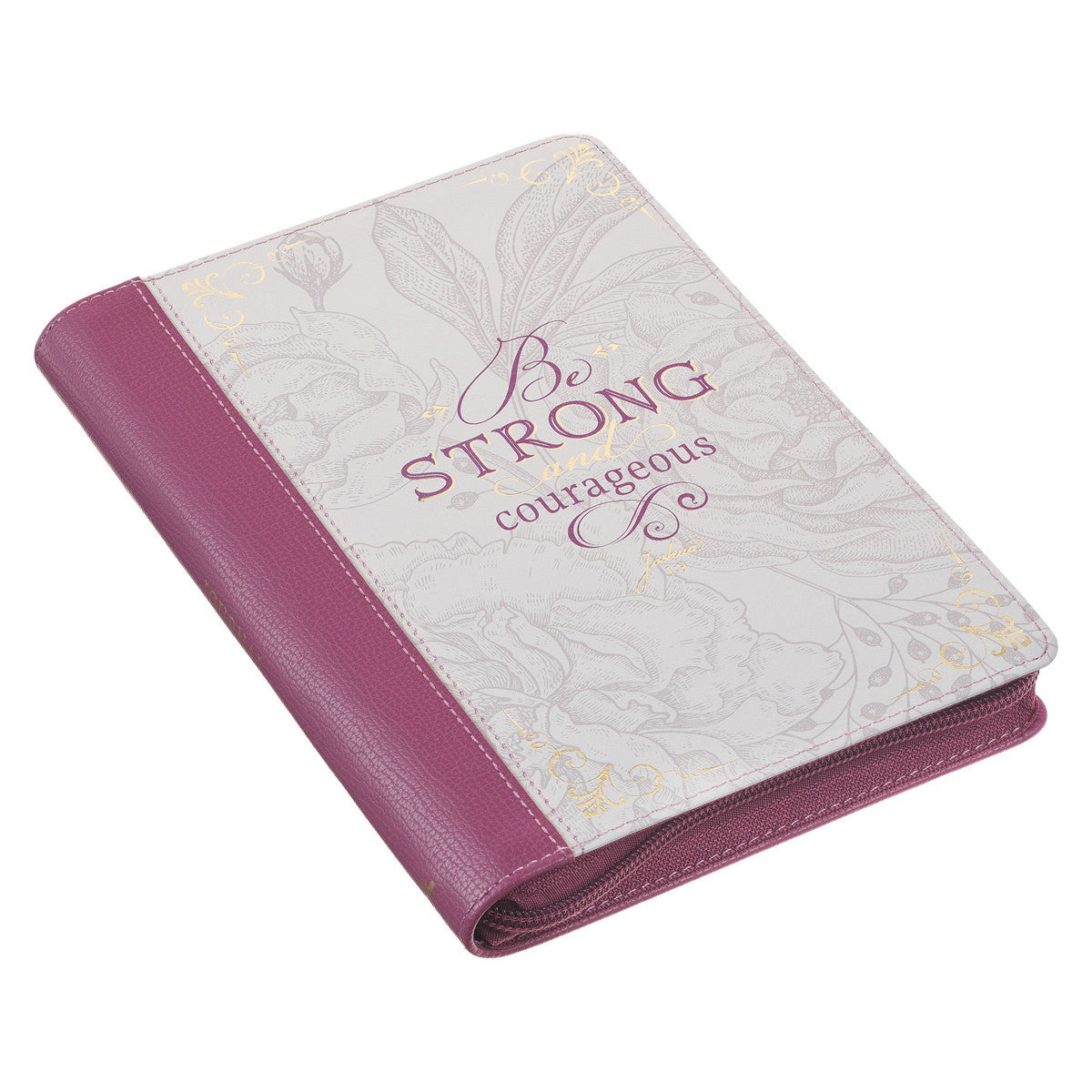 Strong and Courageous Topaz Pink Faux Leather Journal with Zipper Closure - Joshua 1:9 - The Christian Gift Company