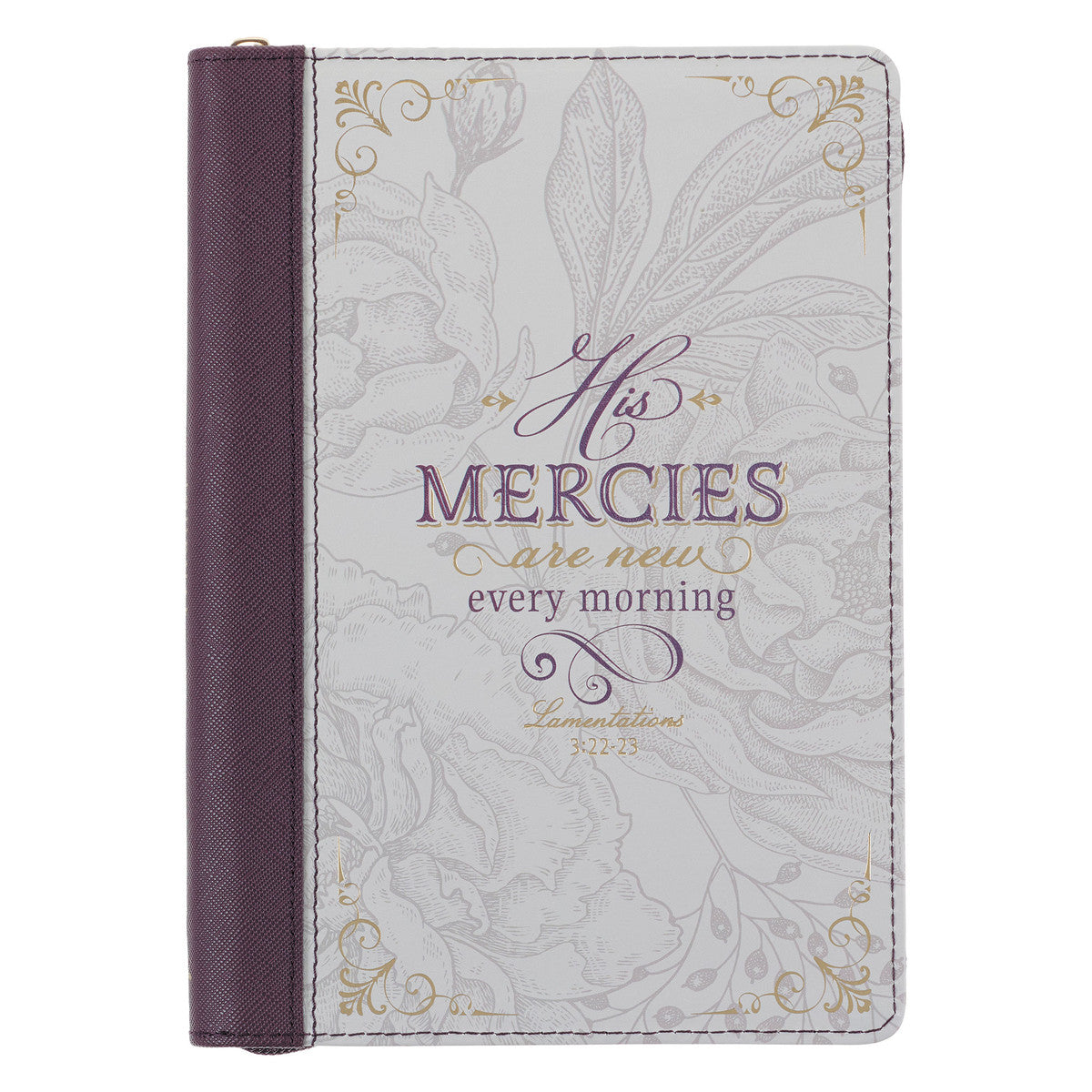 His Mercies are New Amethyst Purple Faux Leather Journal with Zipper Closure - Lamentations 3:22-23 - The Christian Gift Company