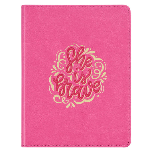 She is Brave Pink Faux Leather Handy-size Journal - The Christian Gift Company