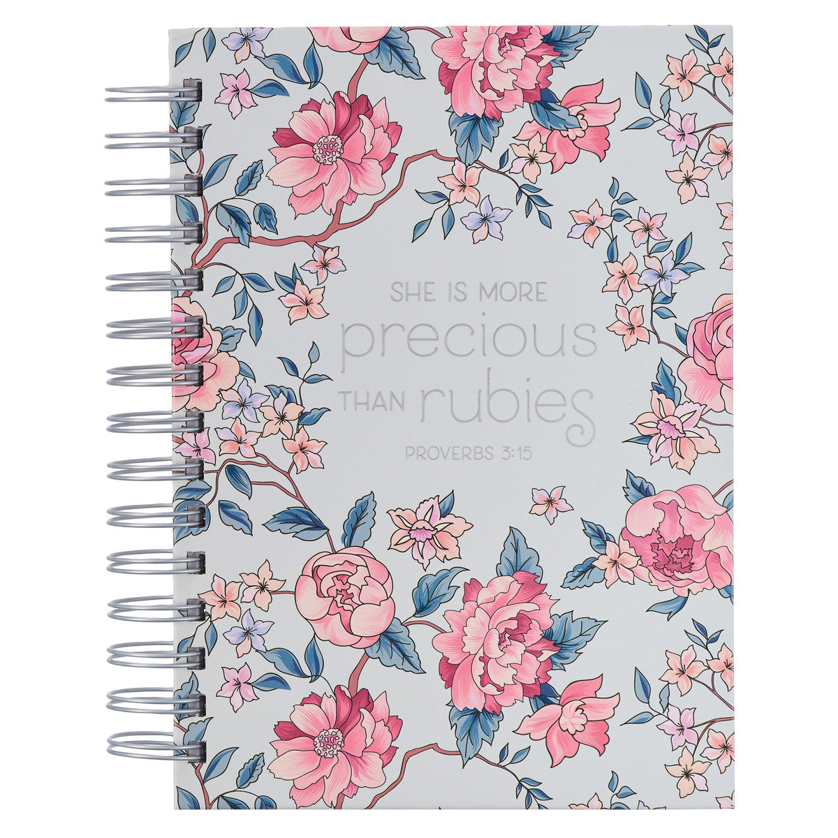 More Precious Than Rubies Pink Floral Wirebound Journal - Proverbs 5:13 - The Christian Gift Company