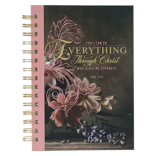 Through Christ Fluted Iris Pink and Brown Large Wirebound Journal - Philippians 4:13 - The Christian Gift Company
