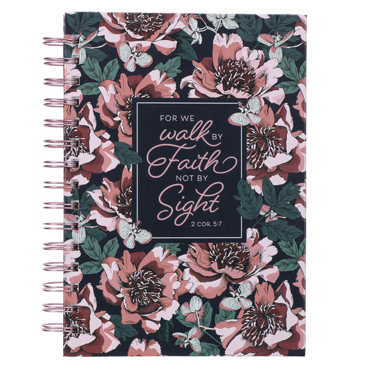 Walk By Faith Pink Floral Large Wirebound Journal - 2 Corinthians 5:7 - The Christian Gift Company