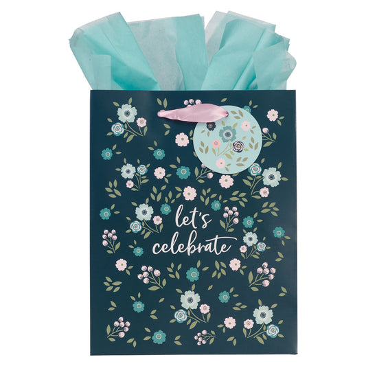 Let's Celebrate Blue Floral Medium Gift Bag - Psalm 107:1 - The Christian Gift Company