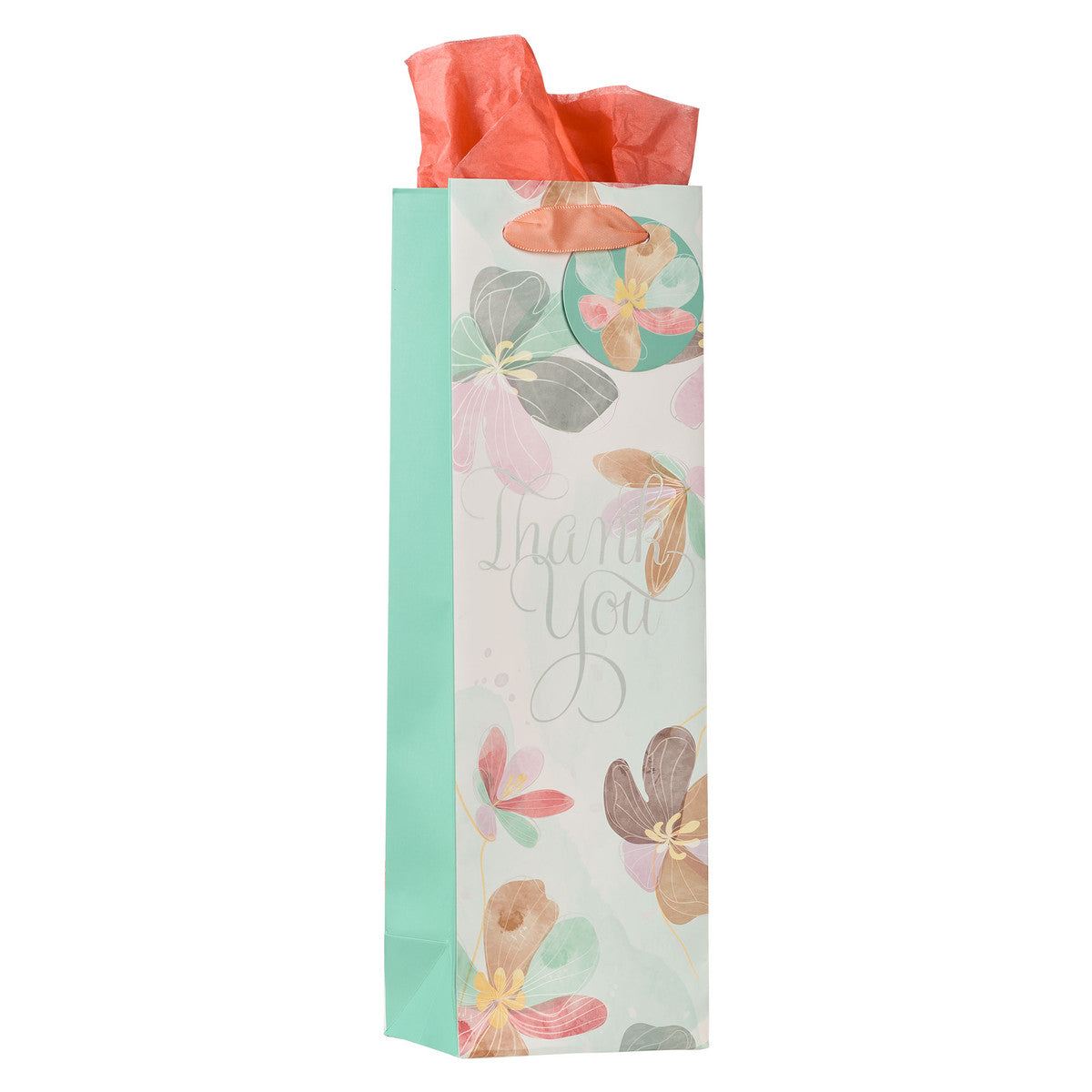 Thank You Teal Floral Bottle Gift Bag - The Christian Gift Company