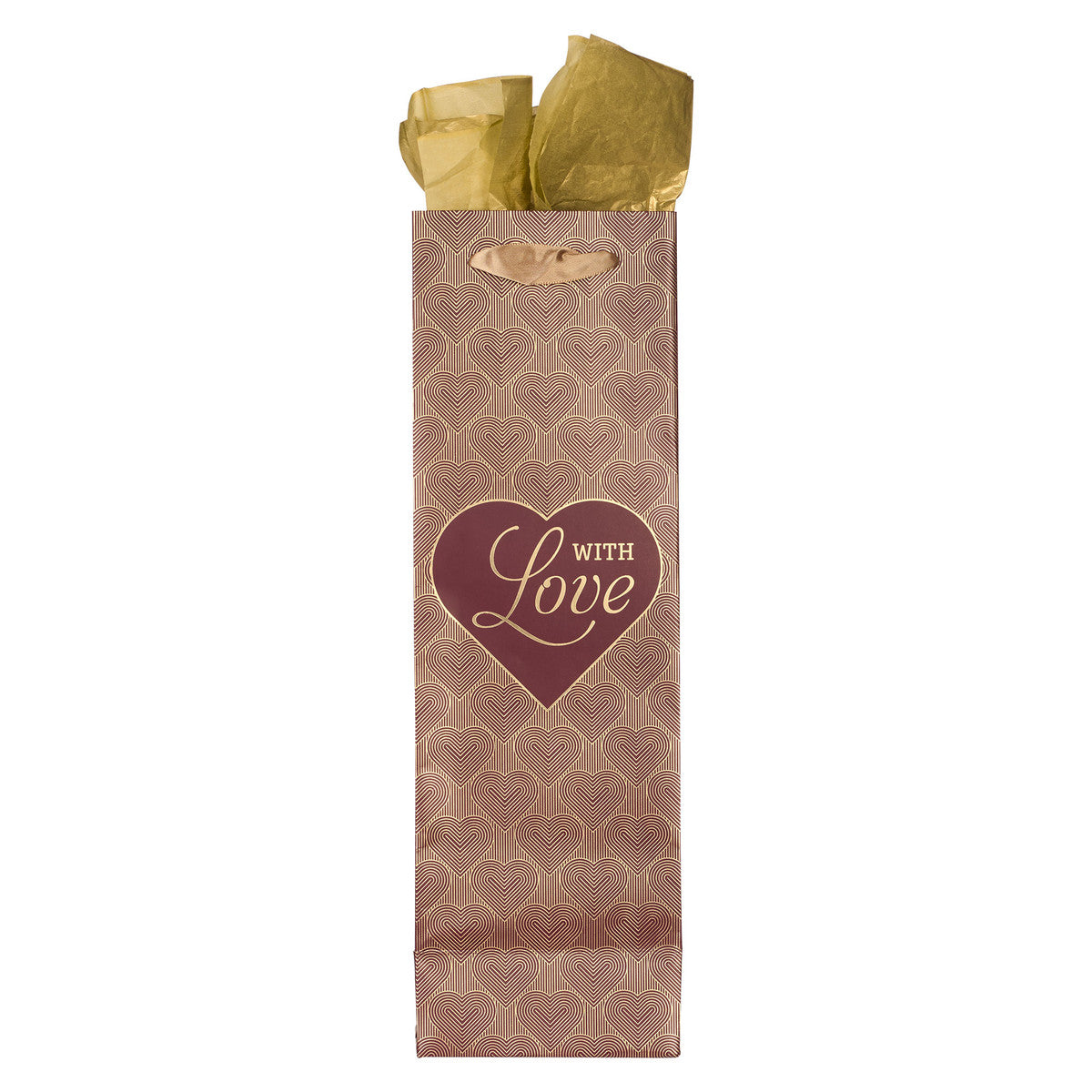 With Love Burgundy and Gold Bottle Gift Bag - The Christian Gift Company