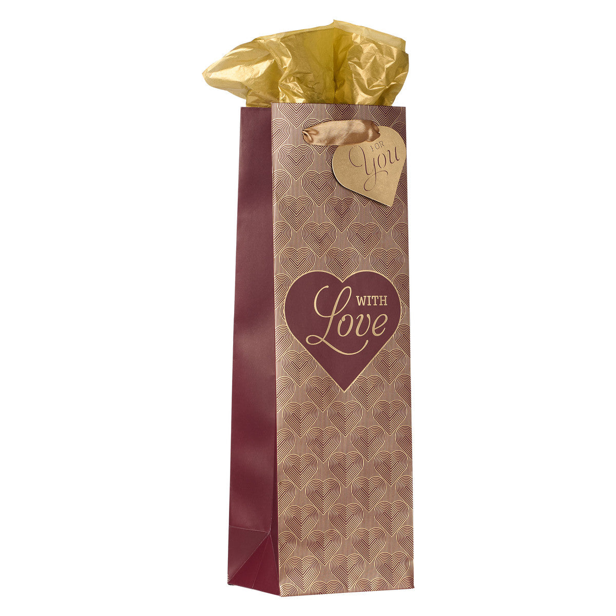 With Love Burgundy and Gold Bottle Gift Bag - The Christian Gift Company