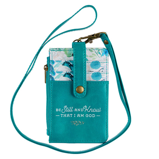 Be Still and Know Floral Teal Faux Leather ID Card Holder - The Christian Gift Company