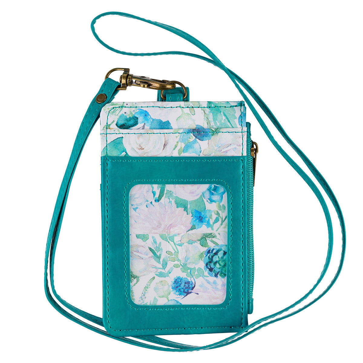 Be Still and Know Floral Teal Faux Leather ID Card Holder - The Christian Gift Company