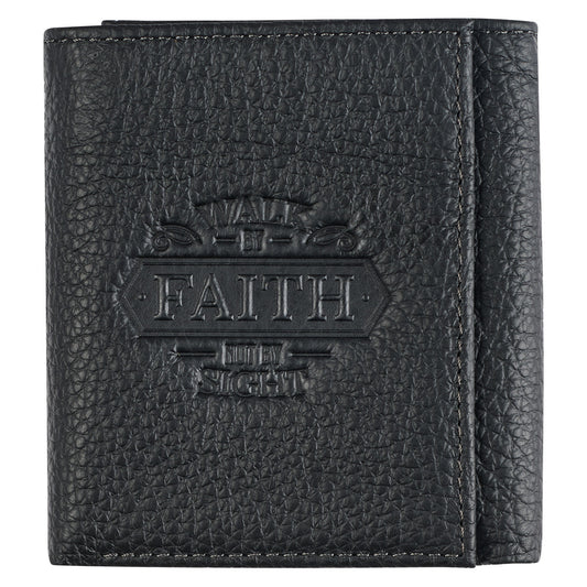 Walk by Faith Black Genuine Leather Wallet - 2 Corinthians 5:7 - The Christian Gift Company