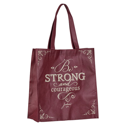 Strong and Courageous Topaz Pink Shopping Tote Bag - Joshua 1:9 - The Christian Gift Company