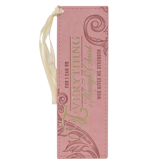 Through Christ Fluted Iris Pink Faux Leather Bookmark - Philippians 4:13 - The Christian Gift Company