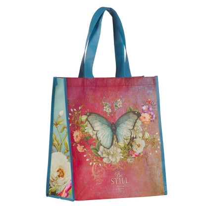 Be Still Butterfly Pink Non-Woven Coated Tote Bag - Psalm 46:10 - The Christian Gift Company