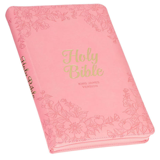 Blossom Pink Faux Leather King James Version Deluxe Gift Bible with Thumb Index and Zippered Closure - The Christian Gift Company