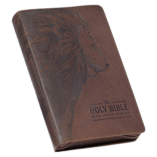 Walnut Brown Faux Leather King James Version Deluxe Gift Bible with Thumb Index and Zippered Closure - The Christian Gift Company