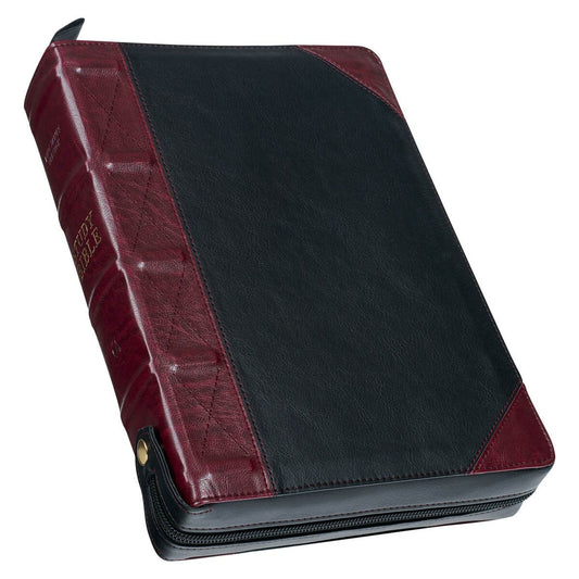 Burgundy and Black Faux Leather King James Version Study Bible with Thumb Index and Zippered Closure - The Christian Gift Company