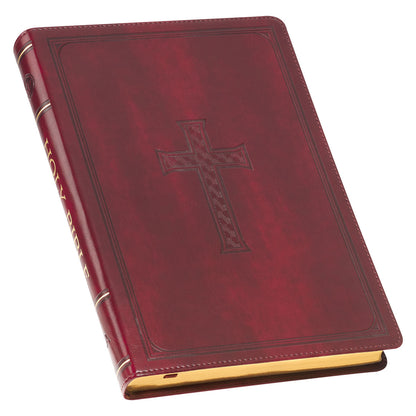 Burgundy Cross Faux Leather Large Print Thinline King James Version Bible with Thumb Index