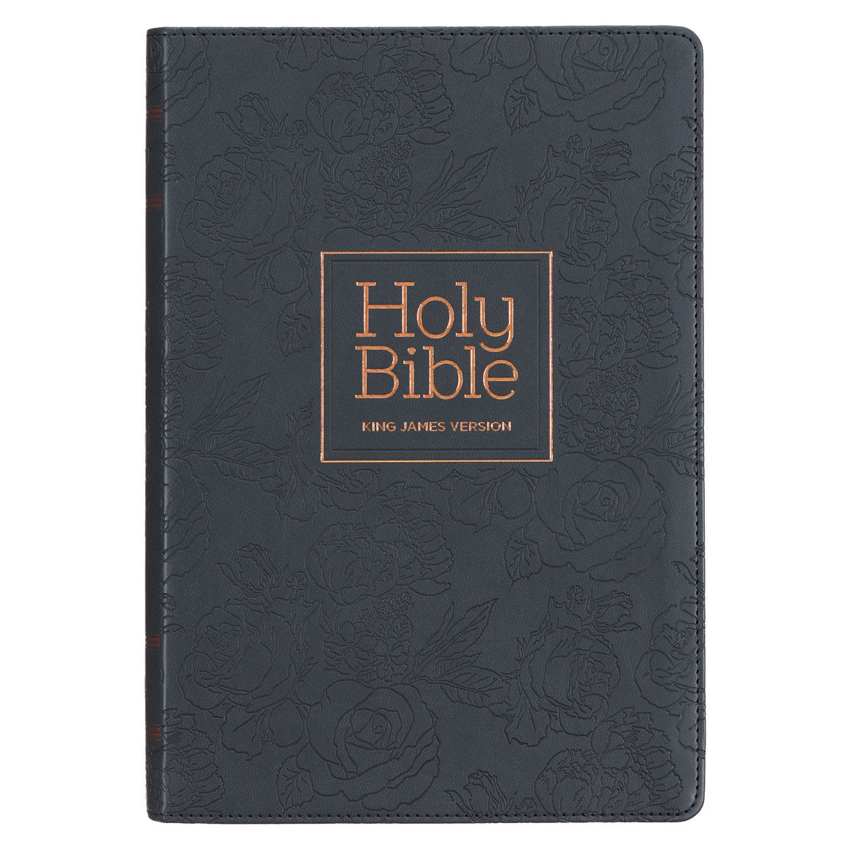 Floral Black Faux Leather Large Print Thinline King James Version Bible with Thumb Index