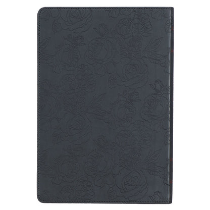 Floral Black Faux Leather Large Print Thinline King James Version Bible with Thumb Index