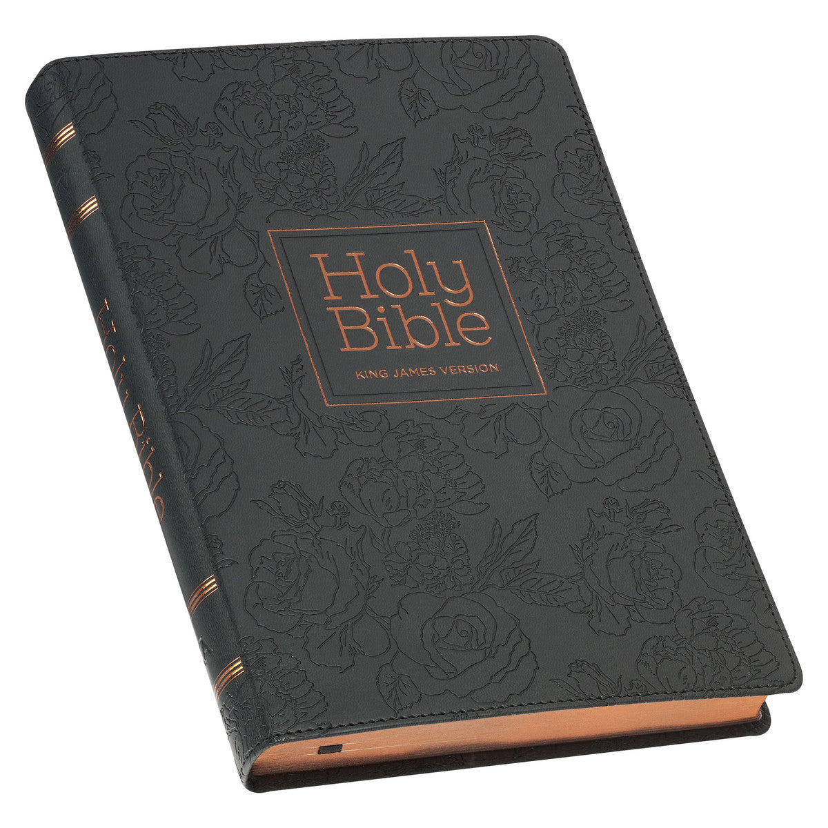 Floral Black Faux Leather Large Print Thinline King James Version Bible with Thumb Index