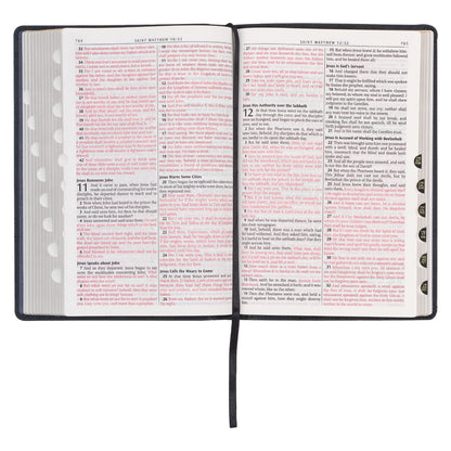 Floral Black Faux Leather Large Print Thinline King James Version Bible with Thumb Index