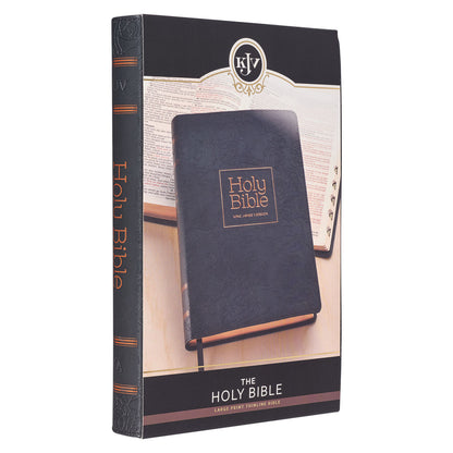 Floral Black Faux Leather Large Print Thinline King James Version Bible with Thumb Index