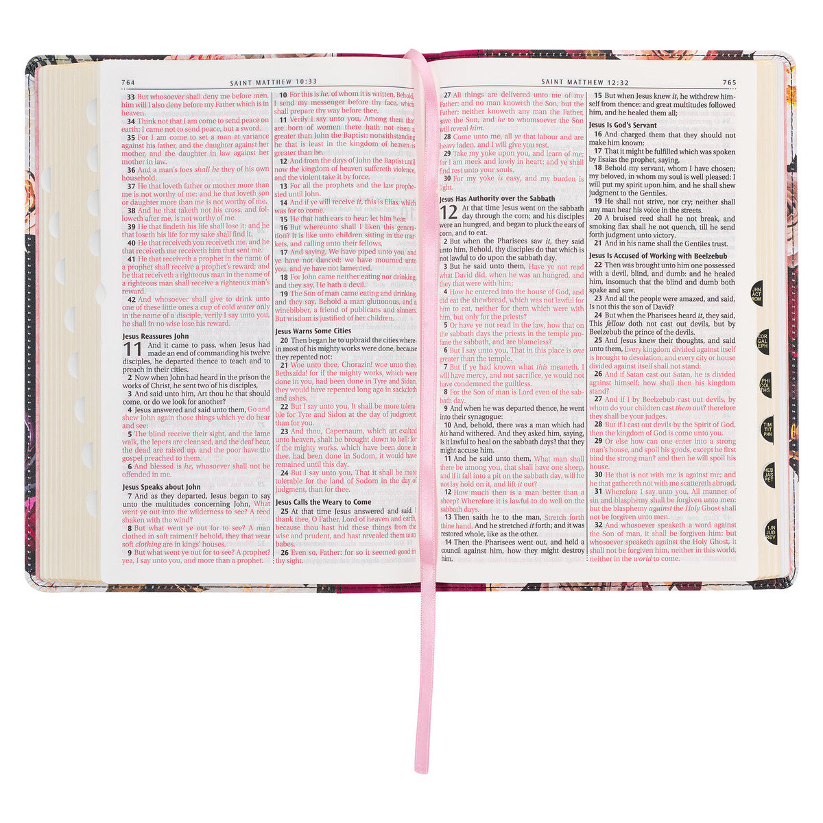 Black and Burgundy Floral Faux Leather Large Print Thinline King James Version Bible with Thumb Index