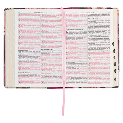 Black and Burgundy Floral Faux Leather Large Print Thinline King James Version Bible with Thumb Index