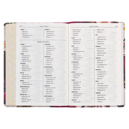 Black and Burgundy Floral Faux Leather Large Print Thinline King James Version Bible with Thumb Index