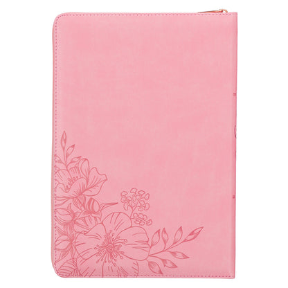 Sunrise Pink Faux Leather Large Print Thinline King James Version Bible with Zippered Closure and Thumb Index