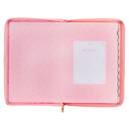 Sunrise Pink Faux Leather Large Print Thinline King James Version Bible with Zippered Closure and Thumb Index