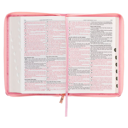 Sunrise Pink Faux Leather Large Print Thinline King James Version Bible with Zippered Closure and Thumb Index