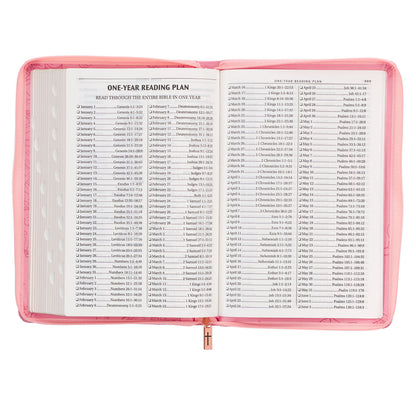 Sunrise Pink Faux Leather Large Print Thinline King James Version Bible with Zippered Closure and Thumb Index