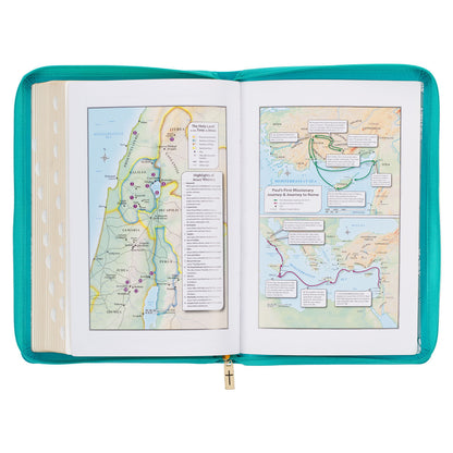 Vibrant Teal Faux Leather Large Print Thinline King James Version Bible with Zippered Closure and Thumb Index