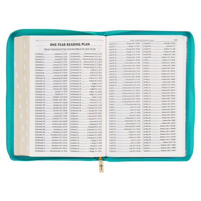 Vibrant Teal Faux Leather Large Print Thinline King James Version Bible with Zippered Closure and Thumb Index