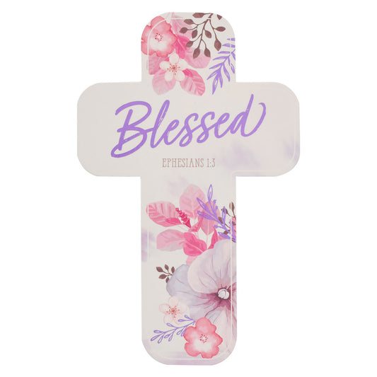 Blessed Purple Floral Cross Bookmark Set - Ephesians 1:3 (pack of 12) - The Christian Gift Company