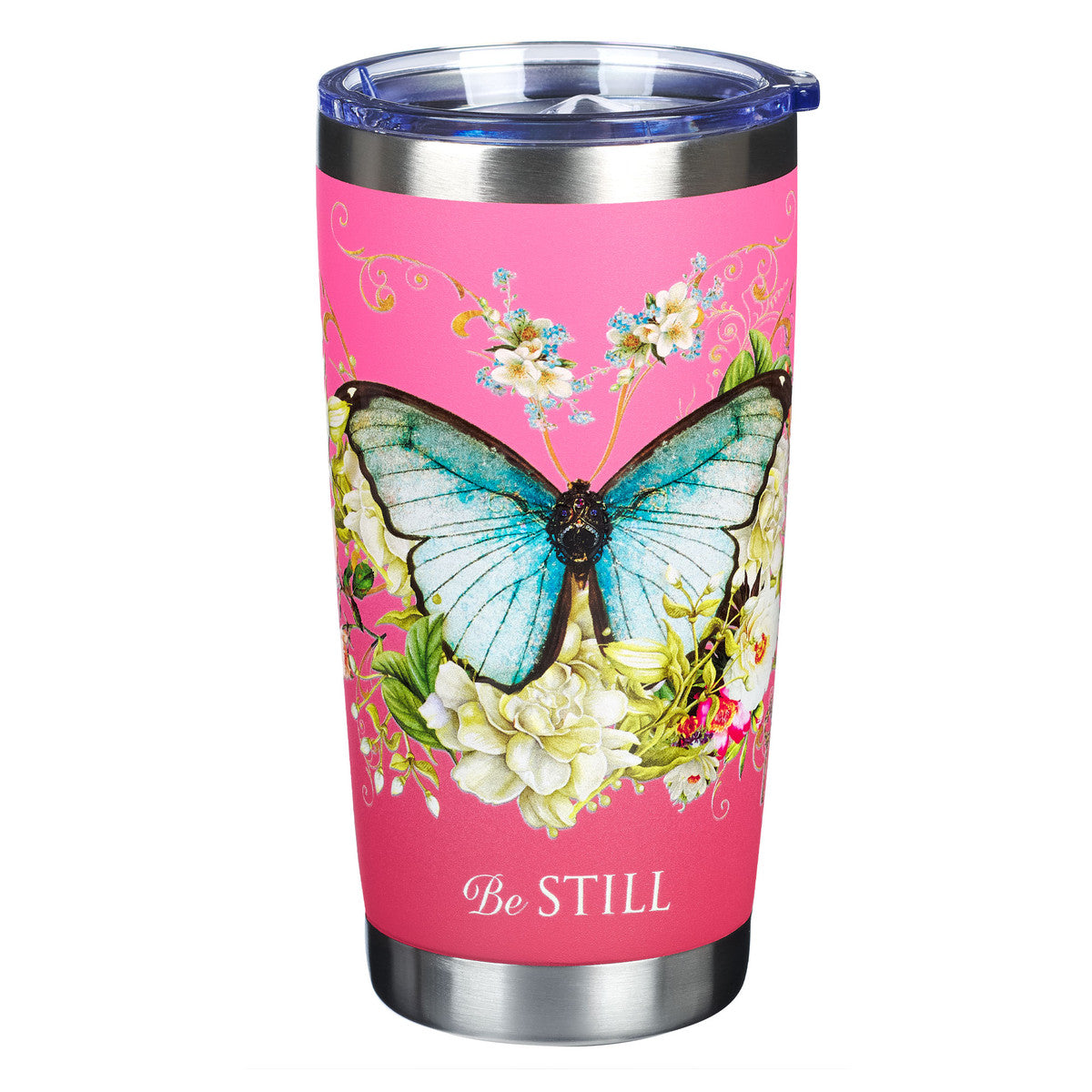 Mug SS Travel Pink Butterfly Be Still