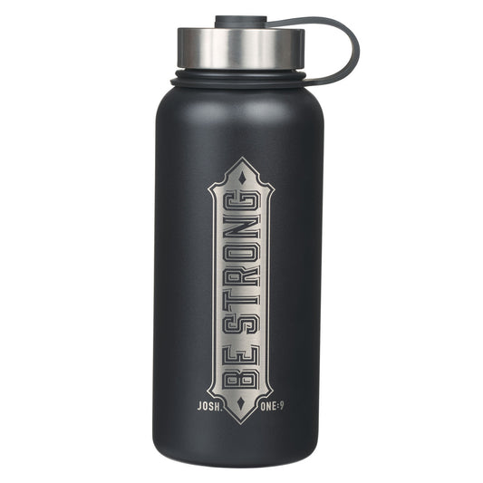 Be Strong Black Stainless Steel Water Bottle - Joshua 1:9