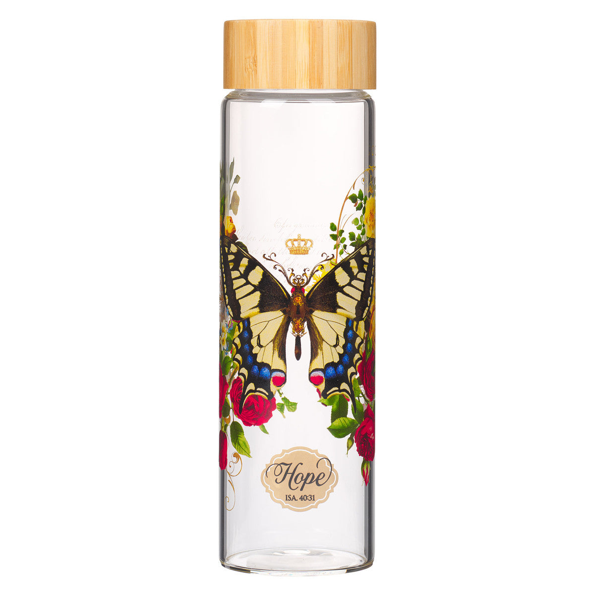 Hope Yellow Butterfly Glass Water Bottle - Isaiah 40:31