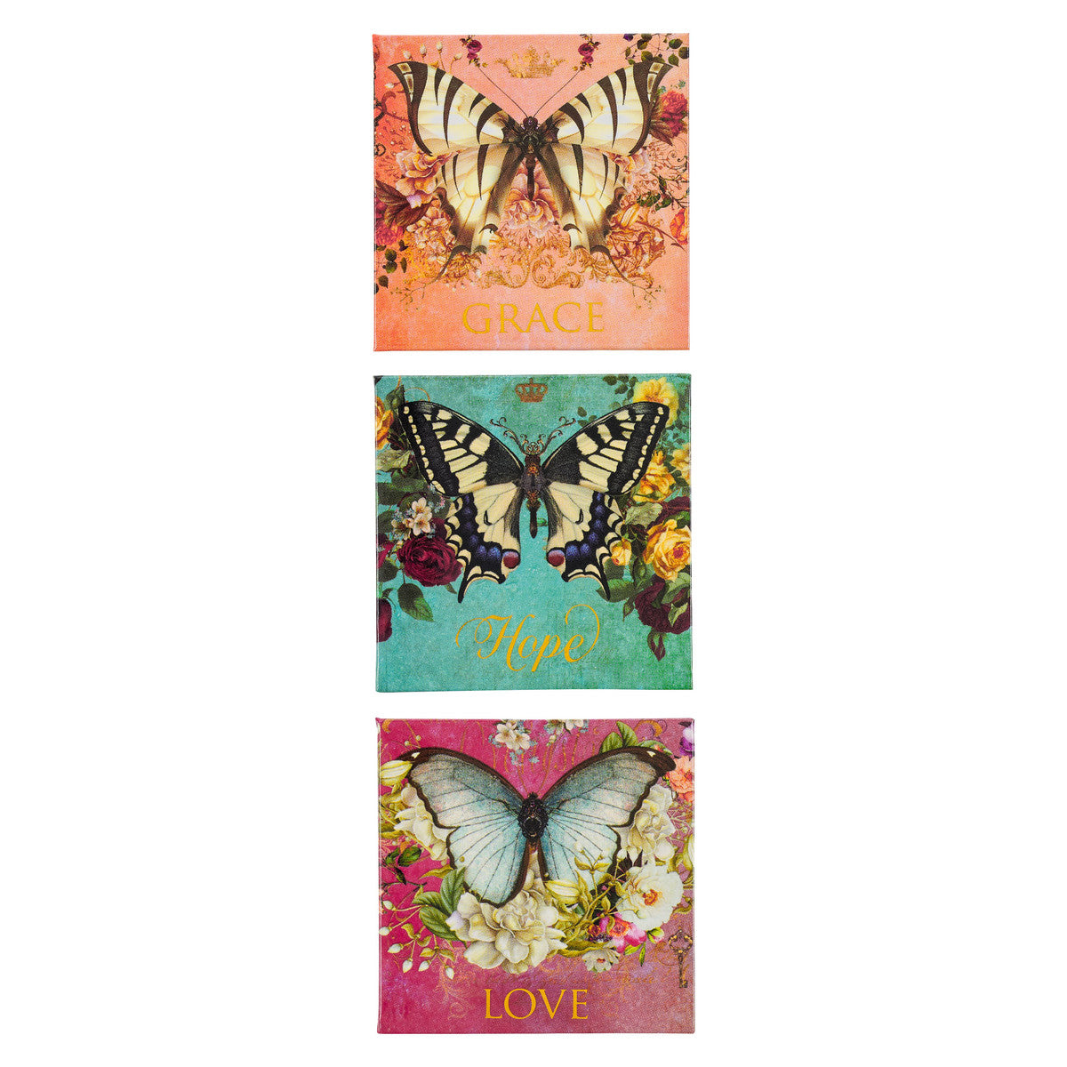 Grace, Faith, Love Secret Garden Butterfly Magnet Set