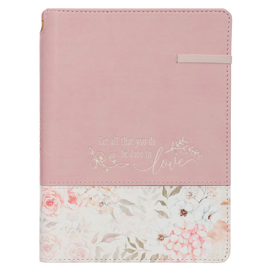 Done in Love Pink Floral Classic Journal with Elastic Closure and Pen Holder - 1 Corinthians 16:14