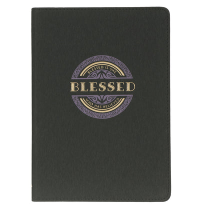 Blessed Charcoal Grey Faux Leather Classic Journal - Luke 1:45